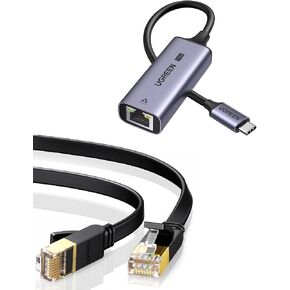 كابل إيثرنت UGREEN Cat 7 Cat7 عالي السرعة مسطح جيجابت RJ45 LAN مع محول USB C إلى إيثرنت 2.5 جيجا متوافق مع MacBook Air/Pro، XPS، iPhone 15/Plus/Pro/Max in Kuwait