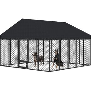 بيت كلب كبير خارجي مقاس 10 × 10 × 6.4 قدم مع سقف، سياج معدني شديد التحمل مضاد للصدأ للكلاب مقاوم لجميع الأحوال الجوية، أقفال مزدوجة آمنة للكلاب الكبيرة في الخارج in Kuwait