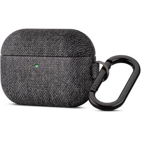 Handmade Case - for AirPods Pro 3 Case Cover - Selected Skin-Friendly Vegan Leather, Woolen Fabric Cloth Style, Drop Protective Hard Cover for AirPods Pro 3rd Generation Earbuds - Black in Kuwait