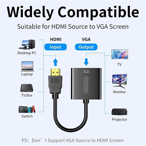 HDMI to V/GA Adapter 1080P 60Hz for Desktop PC TV Box to M>oni>tor(No Audio) in Saudi Arabia