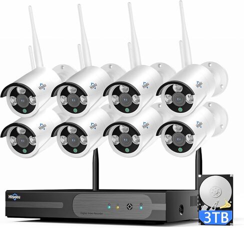 كاميرا مراقبة Hiseeu 4K 8MP، تسجيل على مدار الساعة طوال أيام الأسبوع، تعمل بالقابس السلكي، كاميرا WiFi لاسلكية 2.4G/5G، تخزين سحابي مجاني، رؤية ليلية ملونة، صوت ثنائي الاتجاه، مقاومة للماء in Kuwait