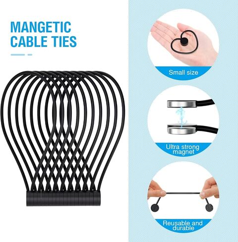 Magnetic Twist Ties, Reusable Silicone Cable Ties with Strong Magnet for Bundling and Organizing,Cord Wrap Clip Straps for Home or Office (Black-8 Packs) in Saudi Arabia