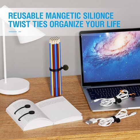 Magnetic Twist Ties, Reusable Silicone Cable Ties with Strong Magnet for Bundling and Organizing,Cord Wrap Clip Straps for Home or Office (Black-8 Packs) in Saudi Arabia