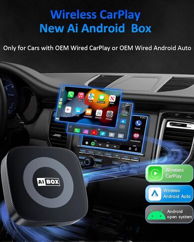 صندوق Ai Magic Box لبث Netflix/YouTube/TikTok، دونجل محول CarPlay اللاسلكي مع محرك USB لتشغيل السيارة السلكية OEM ونظام ملاحة GPS للسيارات بنظام Android in Kuwait