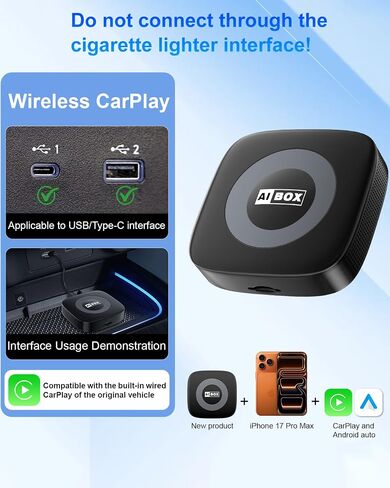 صندوق Ai Magic Box لبث Netflix/YouTube/TikTok، دونجل محول CarPlay اللاسلكي مع محرك USB لتشغيل السيارة السلكية OEM ونظام ملاحة GPS للسيارات بنظام Android in Kuwait