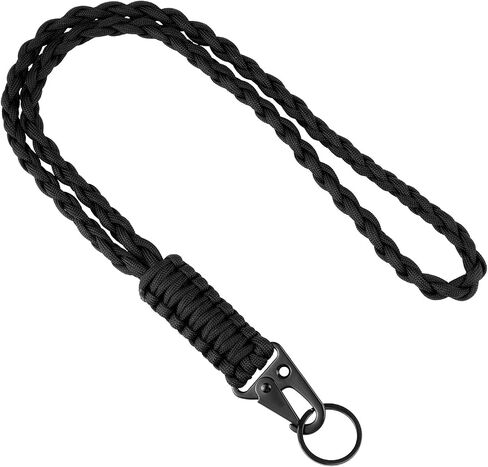 Heavy Duty Paracord Lanyard for Id Badges, Black Neck Lanyard Keychain for Men Women Outdoor Survival, Braided Strong Lanyards for Outdoor Activities, Camera, Keys, Whistle, Traveling in Saudi Arabia