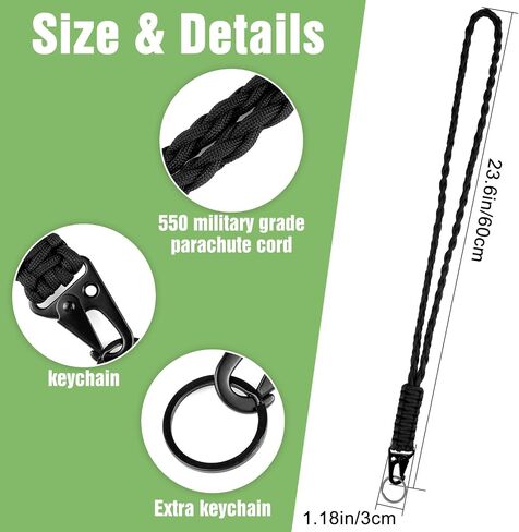 Heavy Duty Paracord Lanyard for Id Badges, Black Neck Lanyard Keychain for Men Women Outdoor Survival, Braided Strong Lanyards for Outdoor Activities, Camera, Keys, Whistle, Traveling in Saudi Arabia