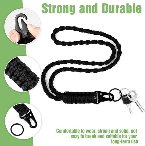 Heavy Duty Paracord Lanyard for Id Badges, Black Neck Lanyard Keychain for Men Women Outdoor Survival, Braided Strong Lanyards for Outdoor Activities, Camera, Keys, Whistle, Traveling in Saudi Arabia