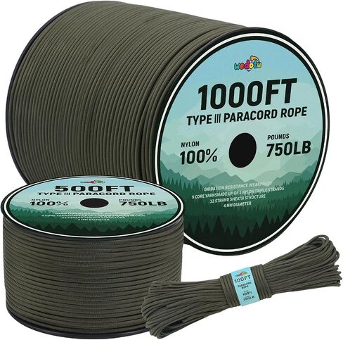 Wedotu-750LB Rope-100ft/500ft/1000ft-4MM-9 Strand Parachute Spool Cord Ideal for Military Nylon String, Camping,Survival Paracord Bracelet,DIY Projects,Hiking,Fishing-Reflective-Black,1000ft in Saudi Arabia