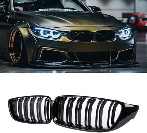 F32 Grill Front Kidney Grille Replacement Compatible with 2014-2020 4 Series F32 F33 F36 428i 430i 435i 440i 2015-2019 F82 F83 M4 3 Series F80 M3 (Double Slats Gloss Black) in Saudi Arabia