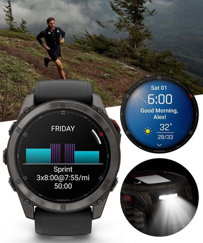 Garmin Fenix 8 Pro - 51mm AMOLED Premium Connected Multisport GPS Smartwatch, inReach Technology, Sapphire, Titanium with Graphite/Black Silicone Band w PowerBank Bundle in Kuwait