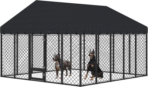 بيت كلب كبير خارجي مقاس 10 × 10 × 6.4 قدم مع سقف، سياج معدني شديد التحمل مضاد للصدأ للكلاب مقاوم لجميع الأحوال الجوية، أقفال مزدوجة آمنة للكلاب الكبيرة في الخارج in Kuwait
