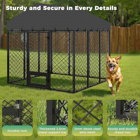 بيت كلب كبير خارجي مقاس 10 × 10 × 6.4 قدم مع سقف، سياج معدني شديد التحمل مضاد للصدأ للكلاب مقاوم لجميع الأحوال الجوية، أقفال مزدوجة آمنة للكلاب الكبيرة في الخارج in Kuwait