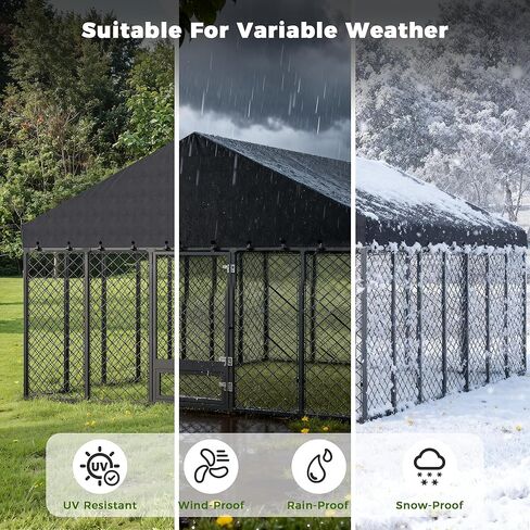 بيت كلب كبير خارجي مقاس 10 × 10 × 6.4 قدم مع سقف، سياج معدني شديد التحمل مضاد للصدأ للكلاب مقاوم لجميع الأحوال الجوية، أقفال مزدوجة آمنة للكلاب الكبيرة في الخارج in Kuwait