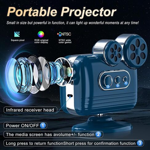Smart support for 4K projectors,Comes with a mini stand ,Mini Projector with Stereo Speaker,1080P Full HD Portable Projector, Compatible with TV Stick Smartphone/ pc/USB (No Apps) in Saudi Arabia