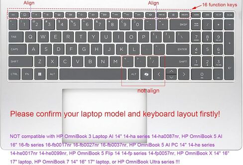 Keyboard Skin Compatible for HP OmniBook 5 16" AI Laptop 16-af 16-ag 16-bc 16z-ag100 16z-bc100 16-bc1047nr 16-af1037nr & OmniBook 3 AI 15-fn0087nr 15.6" (NOT fit 16-fb 14-he/fp/ha Series) (Black) in Saudi Arabia