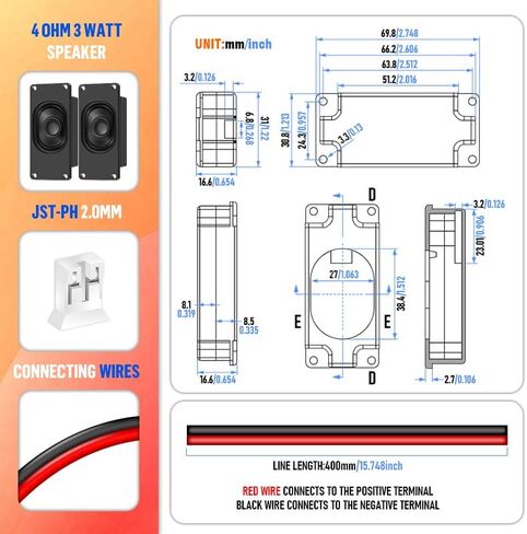 Speaker 3 Watt 4 Ohm Compatible with Arduino Motherboard, JST-PH2.0 Interface. It is Ideal for a Variety of Small Electronic Projects. in Saudi Arabia