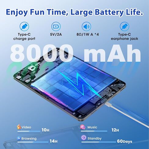 Android 15 Tablet 12 inch, AI Tablet with 2000 × 1200 Display, Octa-Core Up to 2.0GHZ, Tablets Computer with 20GB RAM & 128GB RAM 1TB Expand, 8000 mAh & 20 PD Charger, WiFi 6, BT5.0, Support GPS in Kuwait