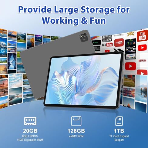 Android 15 Tablet 12 inch, AI Tablet with 2000 × 1200 Display, Octa-Core Up to 2.0GHZ, Tablets Computer with 20GB RAM & 128GB RAM 1TB Expand, 8000 mAh & 20 PD Charger, WiFi 6, BT5.0, Support GPS in Kuwait