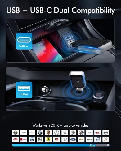 محول CarPlay اللاسلكي لهواتف iPhone، تحويل سلكي إلى لاسلكي، التوصيل والتشغيل، محول USB صغير، اتصال تلقائي سريع، متوافق مع iPhone 6+ (iOS 10+) و2016+ سيارات in Kuwait