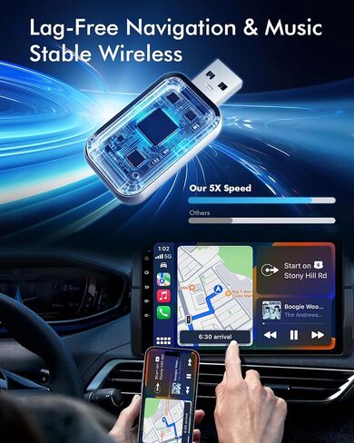 محول CarPlay اللاسلكي لهواتف iPhone، تحويل سلكي إلى لاسلكي، التوصيل والتشغيل، محول USB صغير، اتصال تلقائي سريع، متوافق مع iPhone 6+ (iOS 10+) و2016+ سيارات in Kuwait