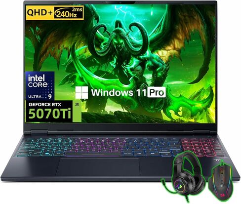 كمبيوتر محمول للألعاب acer Predator Helios Neo 16S AI، NVIDIA RTX 5070Ti، شاشة OLED مقاس 16 بوصة 2.5K WQXGA 240 هرتز 2 مللي ثانية، Intel Ultra 9 275HX، لوحة مفاتيح بإضاءة خلفية RGB، 64 جيجابايت DDR5، 8 تيرابايت SSD، Windows 11 Pro، ملحقات in Saudi Arabia