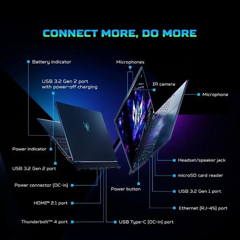 كمبيوتر محمول للألعاب acer Predator Helios Neo 16S AI، NVIDIA RTX 5070Ti، شاشة OLED مقاس 16 بوصة 2.5K WQXGA 240 هرتز 2 مللي ثانية، Intel Ultra 9 275HX، لوحة مفاتيح بإضاءة خلفية RGB، 64 جيجابايت DDR5، 8 تيرابايت SSD، Windows 11 Pro، ملحقات in Saudi Arabia