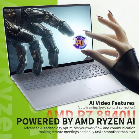 كمبيوتر محمول Dell Inspiron 16 FHD، Ryzen 7 8840U (8-core)، 32 جيجابايت DDR5 + 1 تيرابايت SSD، AI Copilot، قارئ بصمات الأصابع، Windows 11 Pro، لوحة مفاتيح بإضاءة خلفية، كاميرا الخصوصية in Kuwait