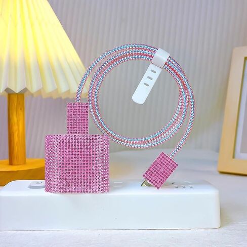 Glitter Bling Cable Protector for iPhone 18w/20w Adapter Charger Rhinestone Charger Cover Cable Protector Phones Accessories in Saudi Arabia