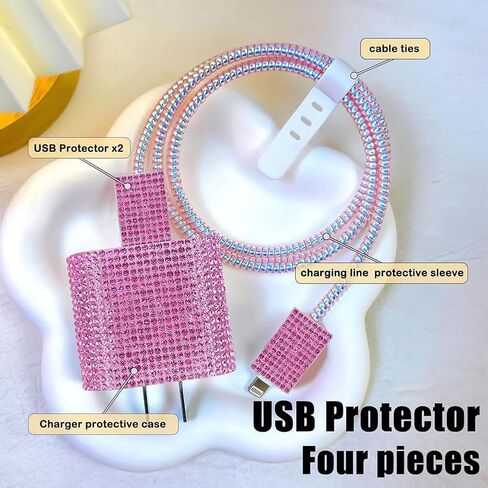 Glitter Bling Cable Protector for iPhone 18w/20w Adapter Charger Rhinestone Charger Cover Cable Protector Phones Accessories in Saudi Arabia