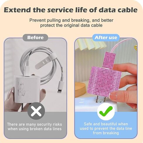 Glitter Bling Cable Protector for iPhone 18w/20w Adapter Charger Rhinestone Charger Cover Cable Protector Phones Accessories in Saudi Arabia