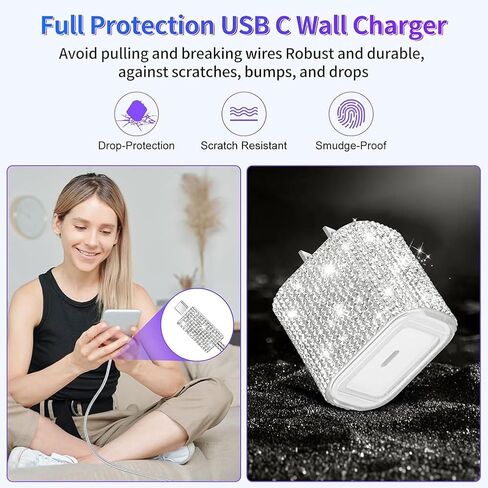 Glitter Bling Cable Protector for iPhone 18w/20w Adapter Charger Rhinestone Charger Cover Cable Protector Phones Accessories in Saudi Arabia