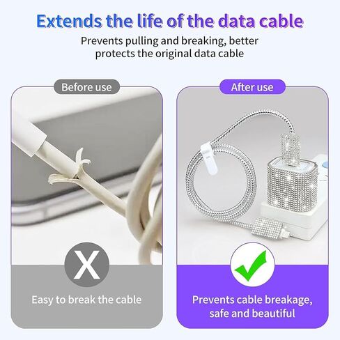 Glitter Bling Cable Protector for iPhone 18w/20w Adapter Charger Rhinestone Charger Cover Cable Protector Phones Accessories in Saudi Arabia
