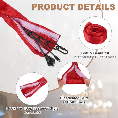 PATIKIL 2.6ft Chandelier Chain Cord Cover, 2 Pcs Velvet Cloth Fabric Chain Sleeve Decorative Cord Covers for Chandelier Wires Swing Cable, Hook and Loop Fastener Style, Red in Saudi Arabia