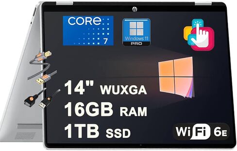 كمبيوتر محمول HP OmniBook 5 Flip 2 في 1 مقاس 14 بوصة WUXGA IPS متعدد اللمس Intel 10-core Core 7 150U (>i7-1355U) 16 جيجابايت DDR5 1 تيرابايت SSD بإضاءة خلفية 5 ميجابكسل IR HDR كاميرا خصوصية Wi-Fi6E شحن سريع Win11Pro مع محور ICP in Saudi Arabia
