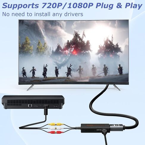 محول RCA إلى HDMI، محول AV إلى HDMI مركب يدعم 1080P مع كابل HDMI لمشغلات Xbox/Wii/PS2/PS3/GameCube/N64/VHS/VCR/DVR in Kuwait
