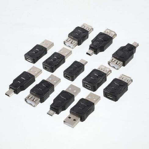مجموعة محول USB، 12 قطعة محول USB OTG متعدد USB/Type C/Micro/Mini ذكر إلى أنثى موصل محول للكمبيوتر والكمبيوتر اللوحي والكمبيوتر الشخصي والهاتف المحمول in Kuwait