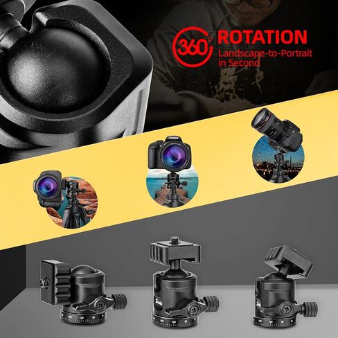 Zeadio Ball Head Mount with 1/4" & 3/8" Thread - 360° Panoramic Heavy Duty Metal Camera Mount Tripod Head for DSLR, Gimbal, Action Cam (Medium) in Kuwait