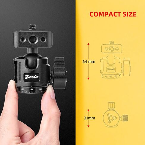 Zeadio Ball Head Mount with 1/4" & 3/8" Thread - 360° Panoramic Heavy Duty Metal Camera Mount Tripod Head for DSLR, Gimbal, Action Cam (Medium) in Kuwait