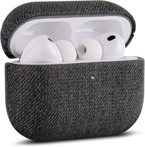 Handmade Case - for AirPods Pro 3 Case Cover - Selected Skin-Friendly Vegan Leather, Woolen Fabric Cloth Style, Drop Protective Hard Cover for AirPods Pro 3rd Generation Earbuds - Black in Saudi Arabia