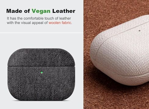 Handmade Case - for AirPods Pro 3 Case Cover - Selected Skin-Friendly Vegan Leather, Woolen Fabric Cloth Style, Drop Protective Hard Cover for AirPods Pro 3rd Generation Earbuds - Black in Saudi Arabia