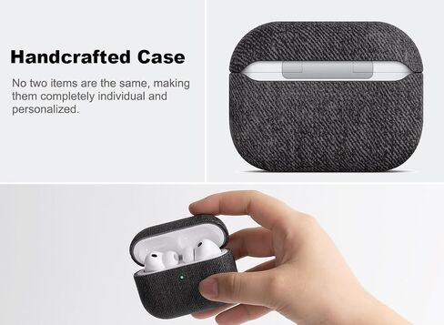 Handmade Case - for AirPods Pro 3 Case Cover - Selected Skin-Friendly Vegan Leather, Woolen Fabric Cloth Style, Drop Protective Hard Cover for AirPods Pro 3rd Generation Earbuds - Black in Saudi Arabia