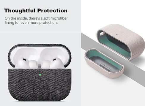 Handmade Case - for AirPods Pro 3 Case Cover - Selected Skin-Friendly Vegan Leather, Woolen Fabric Cloth Style, Drop Protective Hard Cover for AirPods Pro 3rd Generation Earbuds - Black in Saudi Arabia