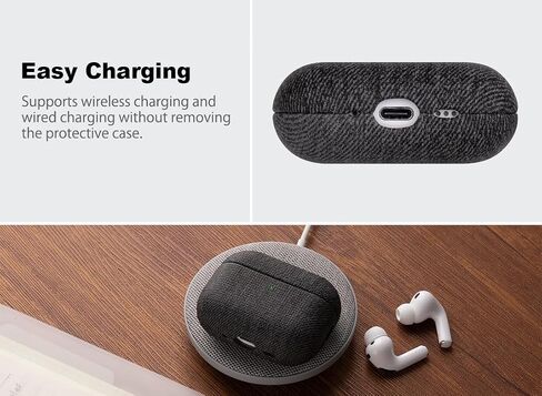 Handmade Case - for AirPods Pro 3 Case Cover - Selected Skin-Friendly Vegan Leather, Woolen Fabric Cloth Style, Drop Protective Hard Cover for AirPods Pro 3rd Generation Earbuds - Black in Saudi Arabia