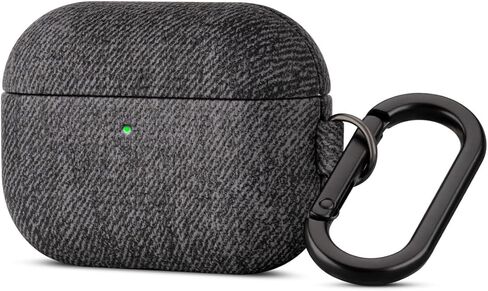 Handmade Case - for AirPods Pro 3 Case Cover - Selected Skin-Friendly Vegan Leather, Woolen Fabric Cloth Style, Drop Protective Hard Cover for AirPods Pro 3rd Generation Earbuds - Black in Kuwait