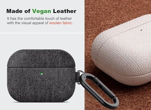 Handmade Case - for AirPods Pro 3 Case Cover - Selected Skin-Friendly Vegan Leather, Woolen Fabric Cloth Style, Drop Protective Hard Cover for AirPods Pro 3rd Generation Earbuds - Black in Kuwait