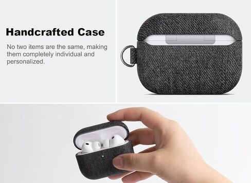 Handmade Case - for AirPods Pro 3 Case Cover - Selected Skin-Friendly Vegan Leather, Woolen Fabric Cloth Style, Drop Protective Hard Cover for AirPods Pro 3rd Generation Earbuds - Black in Kuwait