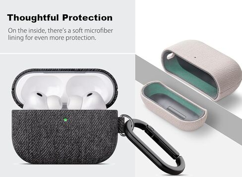 Handmade Case - for AirPods Pro 3 Case Cover - Selected Skin-Friendly Vegan Leather, Woolen Fabric Cloth Style, Drop Protective Hard Cover for AirPods Pro 3rd Generation Earbuds - Black in Kuwait