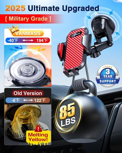 VANMASS Car Phone Holder 2026 Ultimate Military-Grade Strongest Suction & Clip Windshield Dashboard【Newest Best Strongest】Cell Phone Shower & Wall Mounts for iPhone 17 Pro Max 16 15 14 13 Android in Kuwait