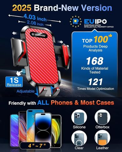 VANMASS Car Phone Holder 2026 Ultimate Military-Grade Strongest Suction & Clip Windshield Dashboard【Newest Best Strongest】Cell Phone Shower & Wall Mounts for iPhone 17 Pro Max 16 15 14 13 Android in Kuwait